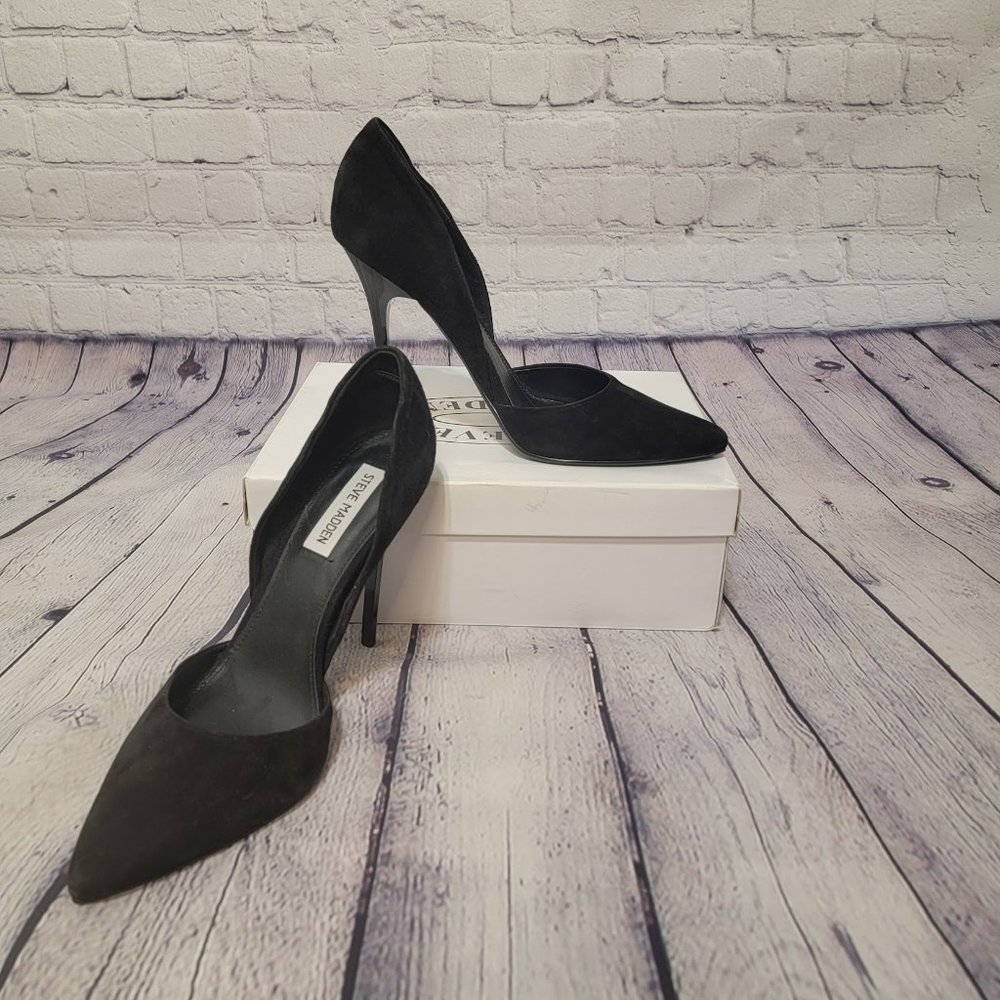 Steve Madden Varcityy Black Velvet Suede Pumps Heels Size 10
